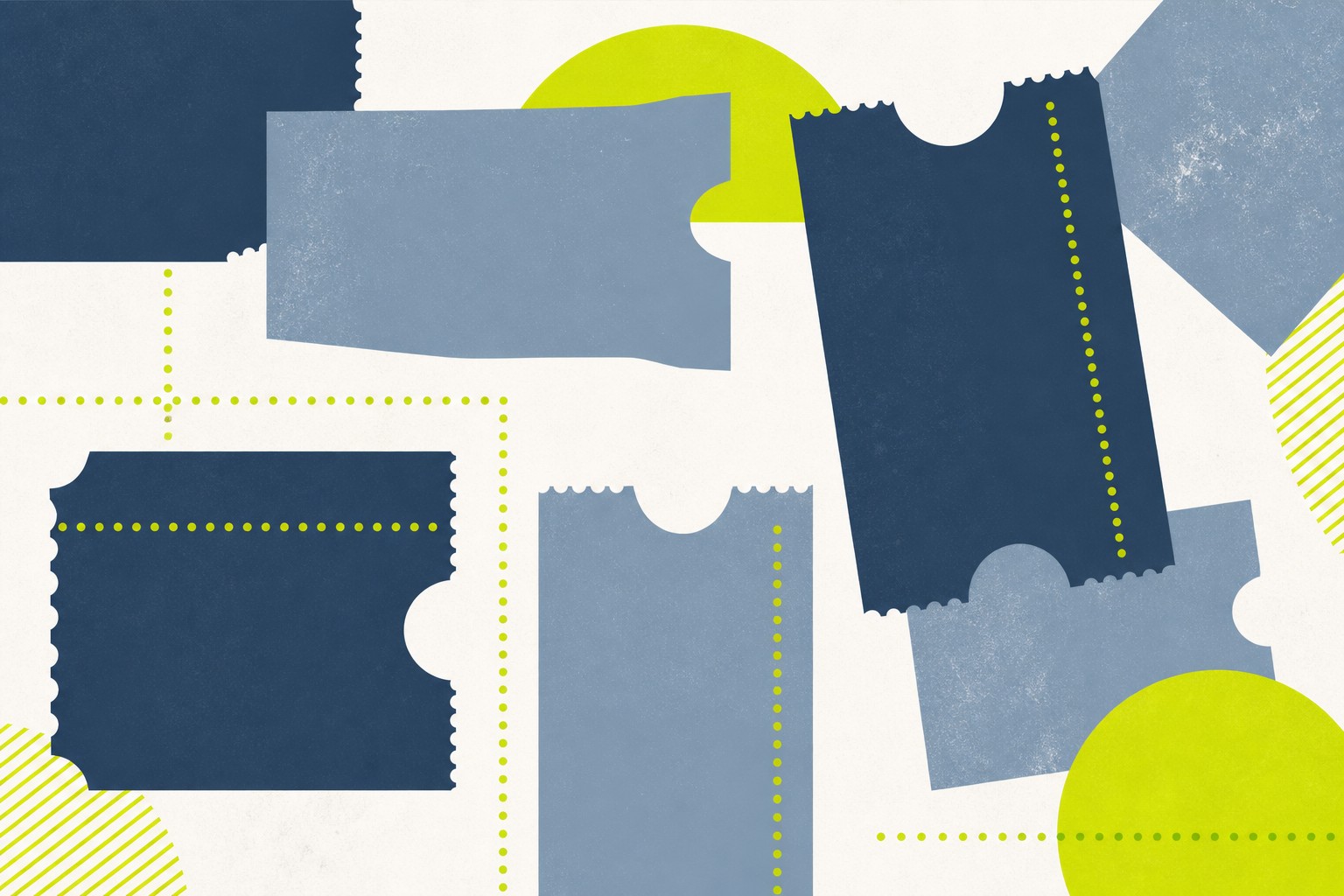 Abstract ticket stub shapes in slate and lime
